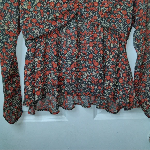 Zara Floral Sheer Longsleeve Top Size M - Picture 4 of 10